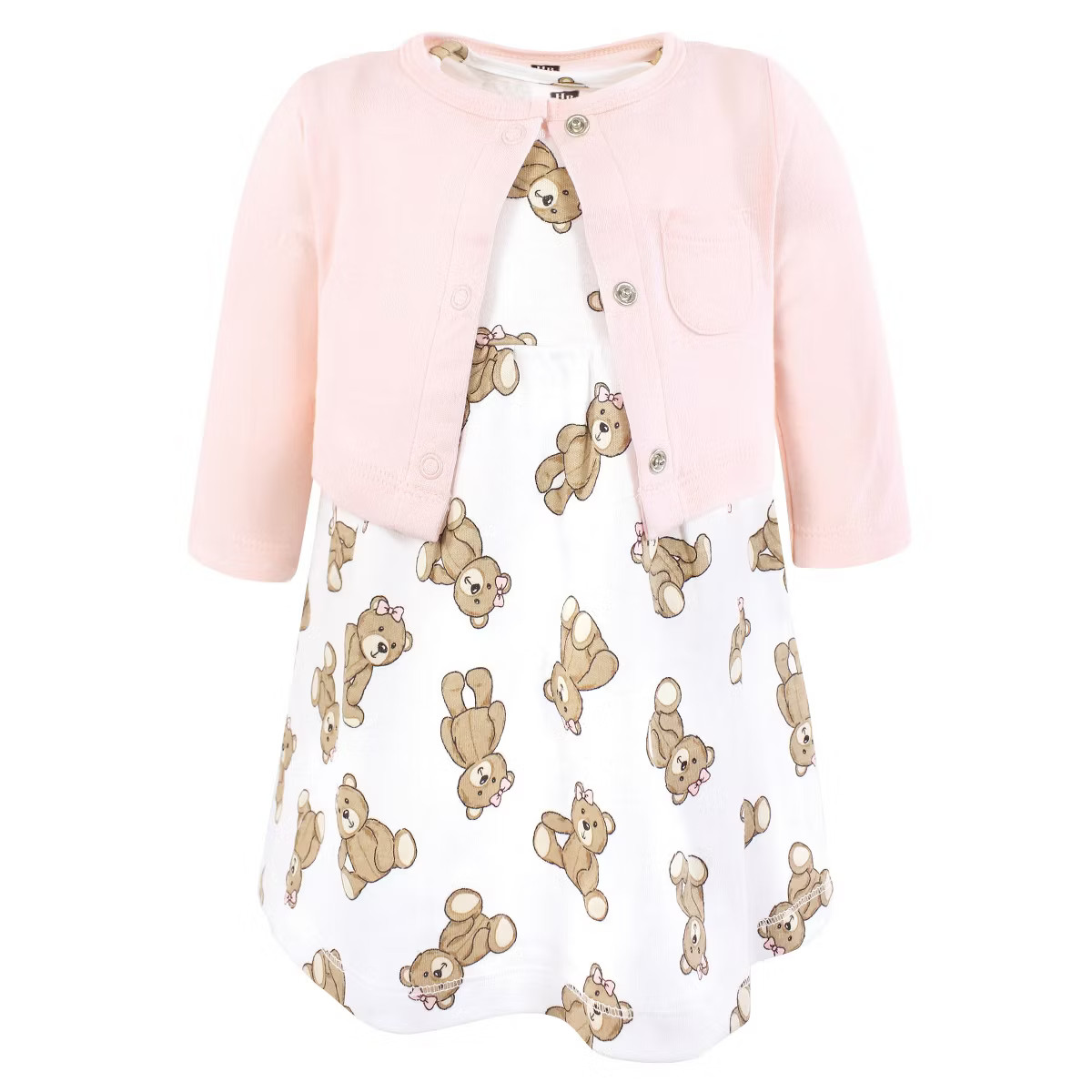 Hudson Baby Infant and Toddler Girls Cotton Dress and Cardigan Set, Pink Teddy Bears | Target