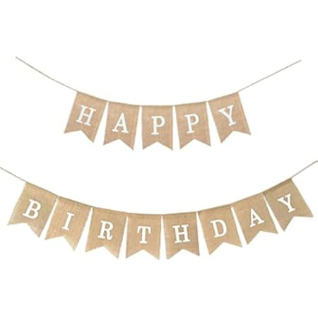 Uniwish Happy Birthday Banner for Birthday Party Decorations, Rustic Burlap Bunting Swallowtail F... | Amazon (US)