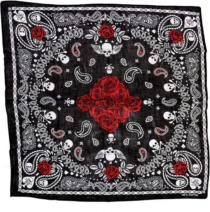 Zac's Alter Ego Alternative Skull, Roses & Paisley Print Bandana | Amazon (UK)