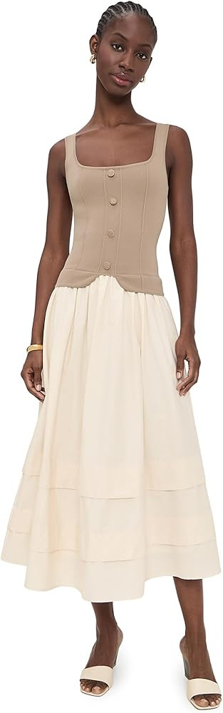 MOON RIVER Women's Square Neckline Top Mixed Media Midi Dress | Amazon (US)