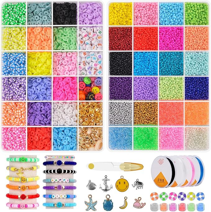LZOUOWO 6100 Polymer Clay Beads for Bracelets Making Aesthetic Kit 24 Colors Flat Heishi Beads fo... | Amazon (US)