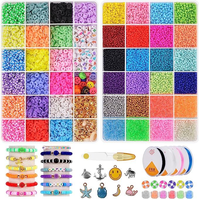 LZOUOWO 6100 Polymer Clay Beads for Bracelets Making Aesthetic Kit 24 Colors Flat Heishi Beads fo... | Amazon (US)