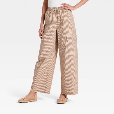 Women's Front-Tie Striped Cargo Pants - A New Day™ Light Brown 1X | Target