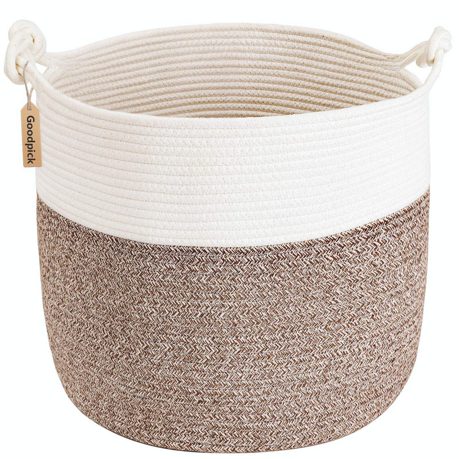 Goodpick Woven Laundry Basket, 15 x 14.2 Inches Cotton Rope Basket for Blankets, Soft Blanket Sto... | Amazon (US)