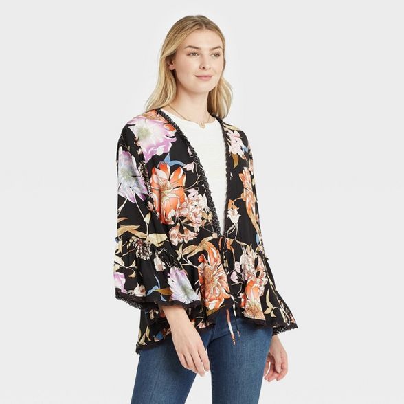 Women's Floral Print Tie-Front Kimono Jacket - Knox Rose™ | Target