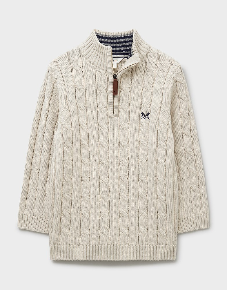Oarsman Cable Half-Zip Jumper in Stone | Crew Clothing (UK)