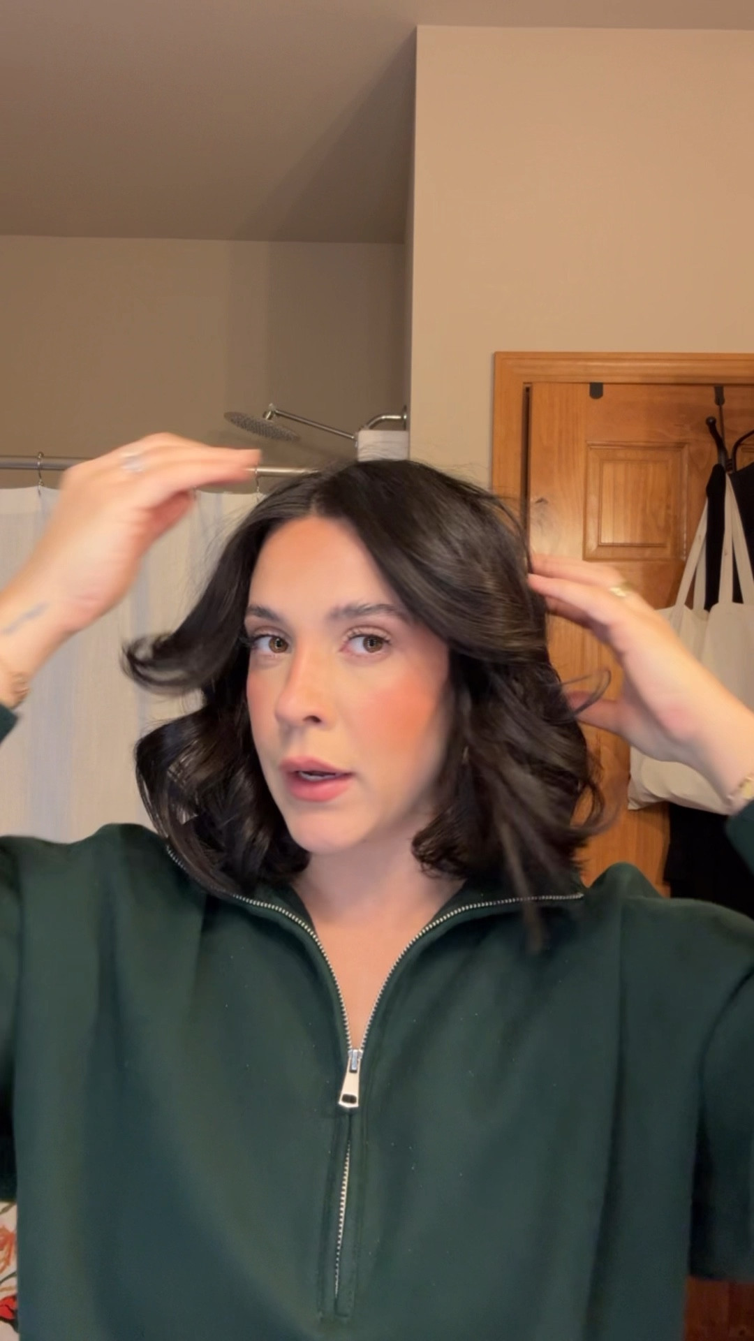 My hair and makeup today! Sweatshirt size L! Blush color Fox. Coat is Fabletics but I linked a similar 

Mascara code NINA