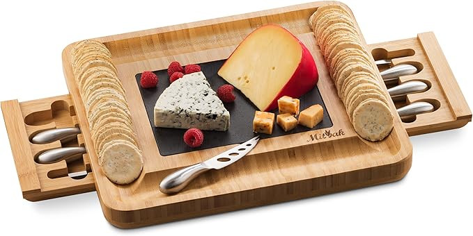 Charcuterie Board Tray with 12 Cheese Utensils | Bamboo Cheese Board Serving Tray | Cutting Board... | Amazon (US)