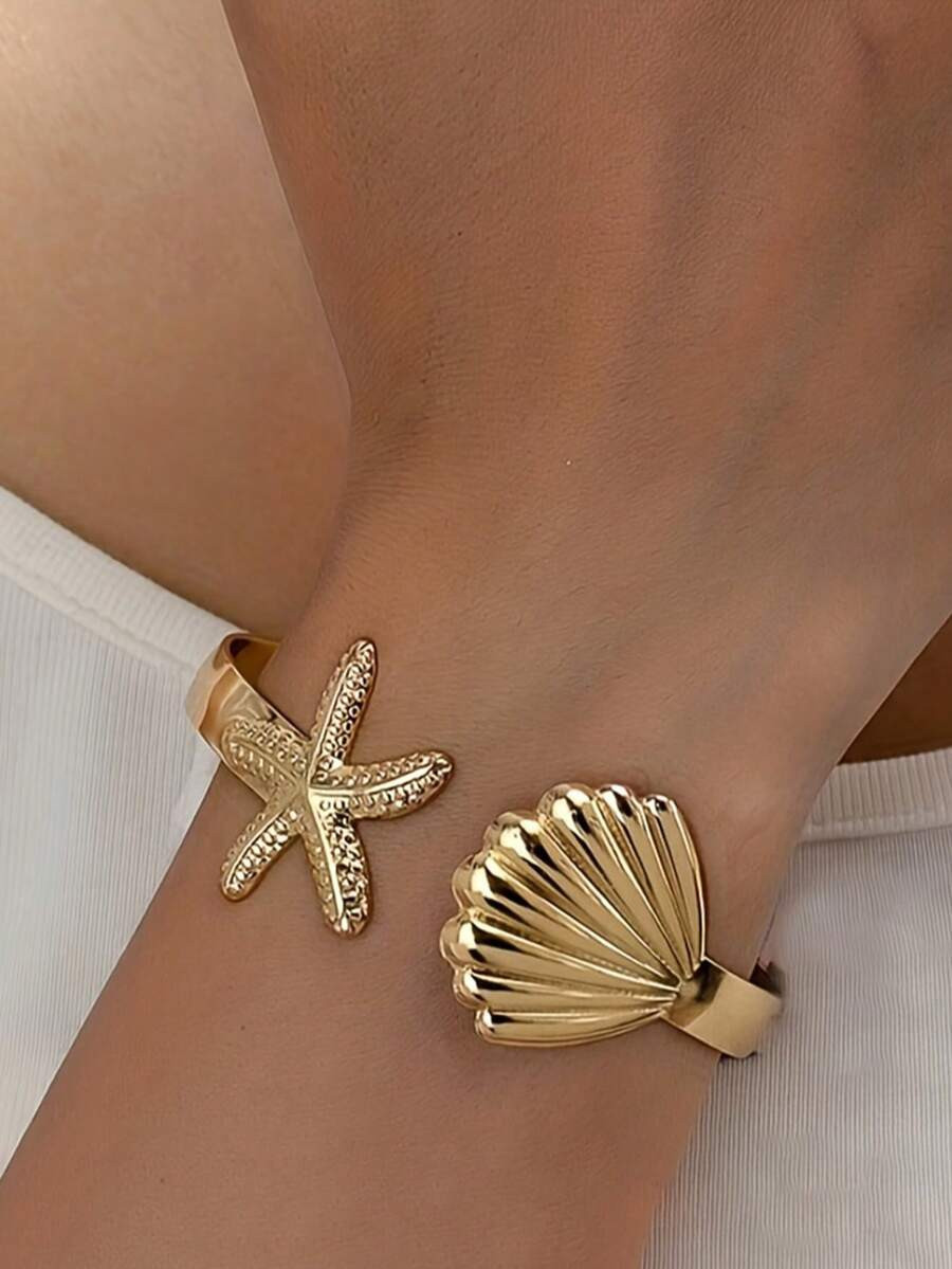 1pc Minimalist Ocean Series Compact Shell Starfish Bracelet With Adjustable Opening For Summer Va... | SHEIN