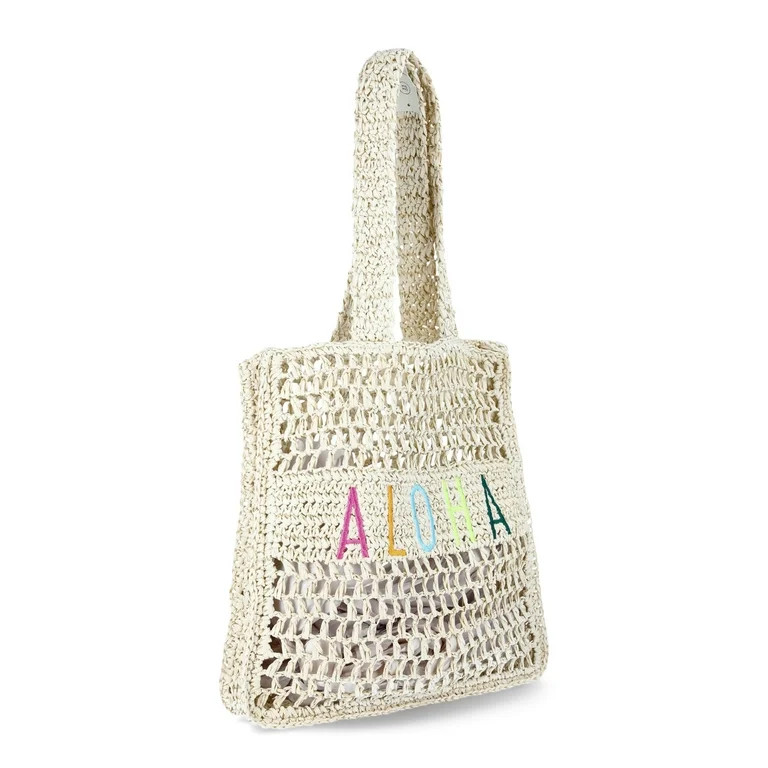 No Boundaries Women's Festival Straw Tote Bag, Natural Aloha | Walmart (US)