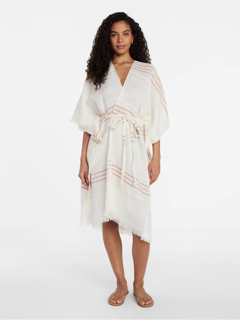 Time and Tru Women's Striped Ruana, Size S/M, White | Walmart (US)