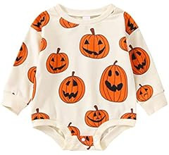 Toddler Infant Baby Girl Boy Halloween Outfit Pumpkin Sweatshirt Oversized Onesie Bubble Romper S... | Amazon (US)