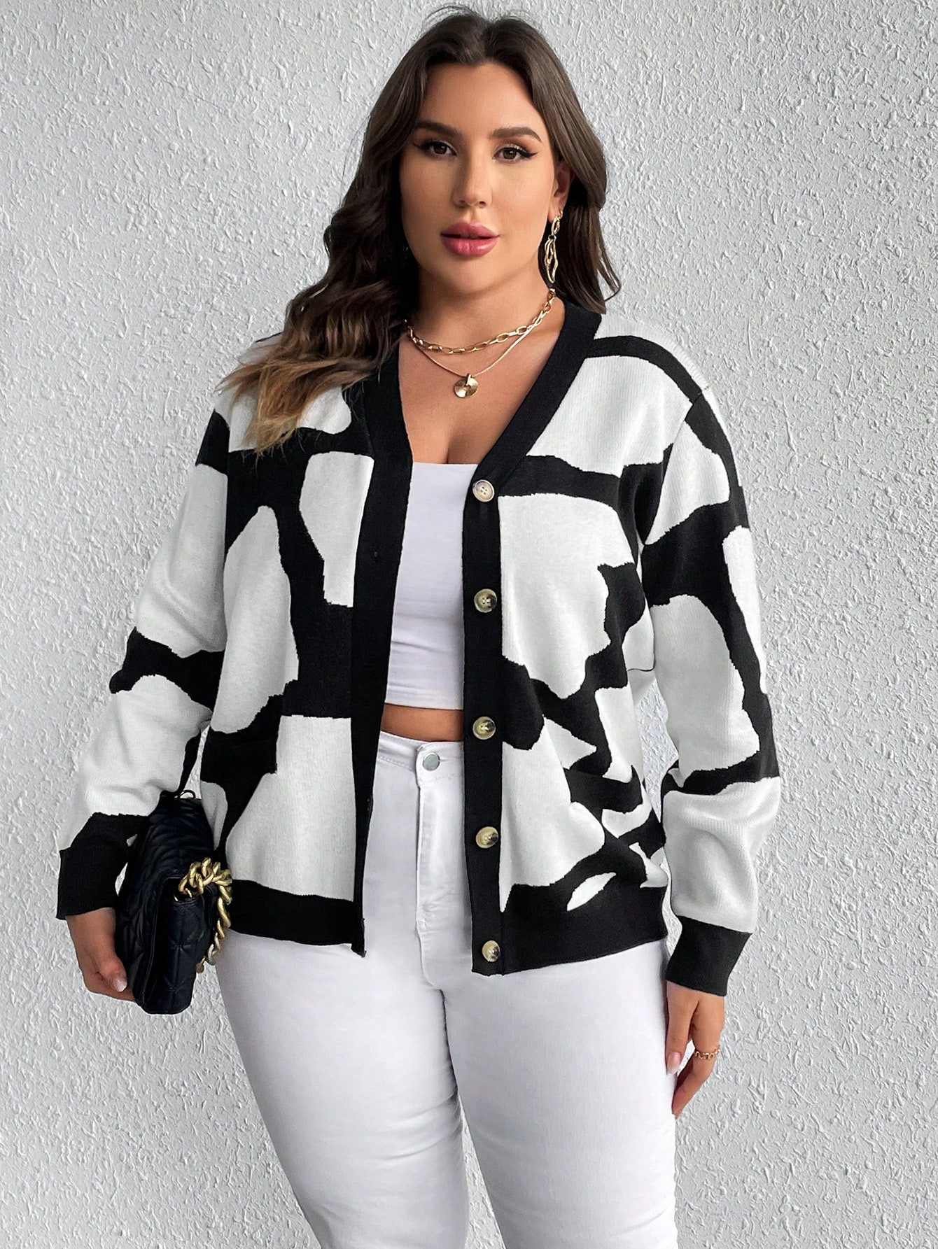 SHEIN LUNE Plus Colorblock Drop Shoulder Cardigan | SHEIN