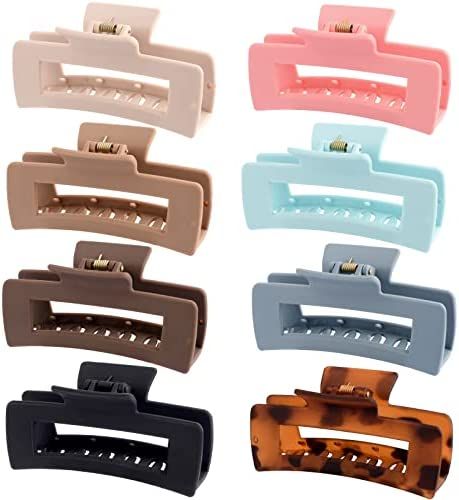 8 Pack 4.1 Inche Large Rectangle Hair Claw Clips , Matte Hair Clips for Women Thin Thick Curly Hair  | Amazon (US)