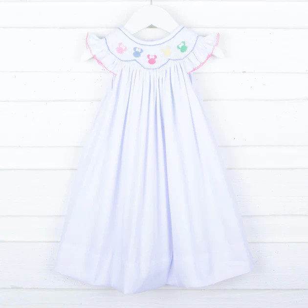 Pastel Mouse Ears Smocked White Pique Dress | Classic Whimsy