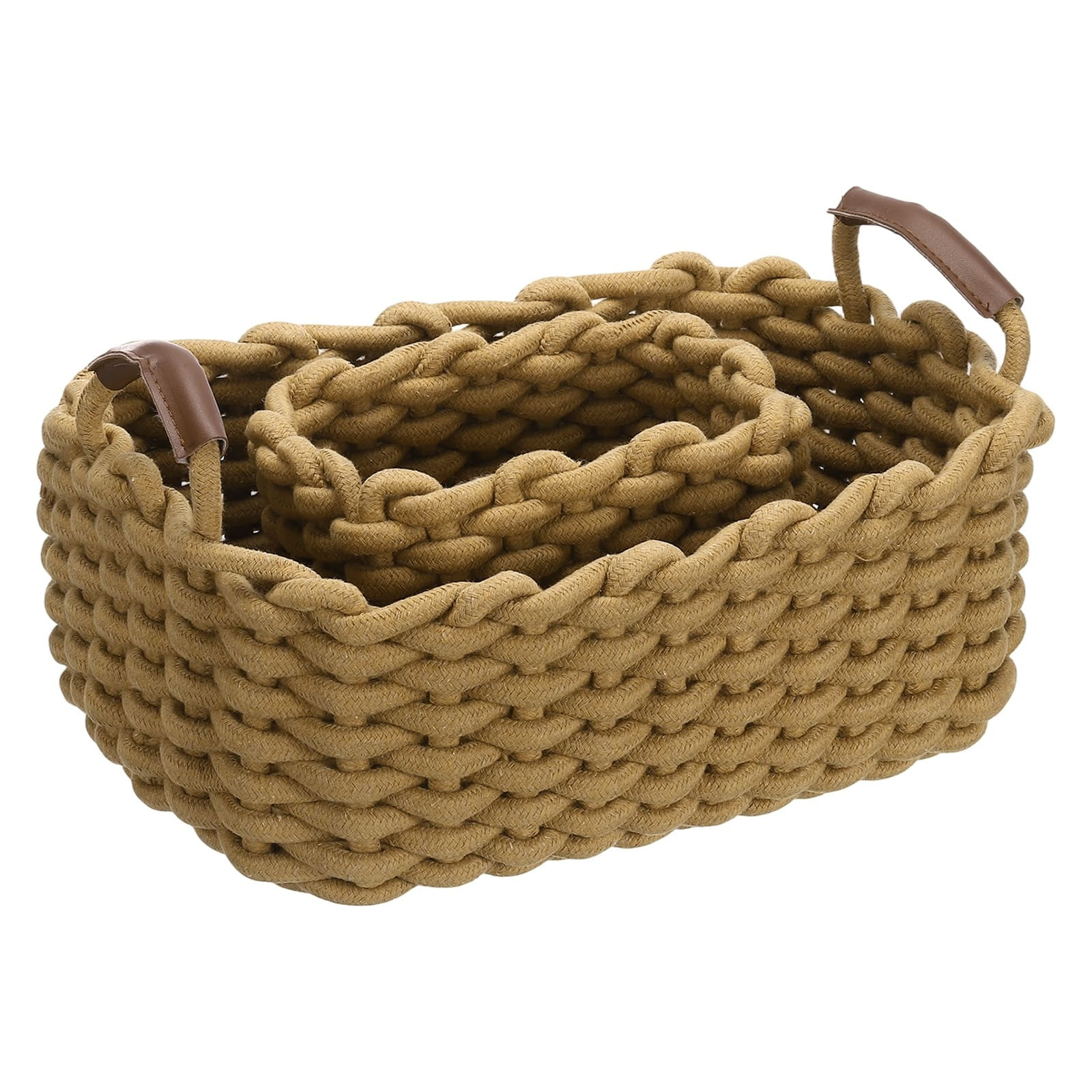 Unique Bargains - 2pcs Woven Basket Cotton Rope Storage Baskets with PU Handle, Gift Chest Box, for Shelf Organizing Home Decor Nursery - Khaki | Best Buy U.S.