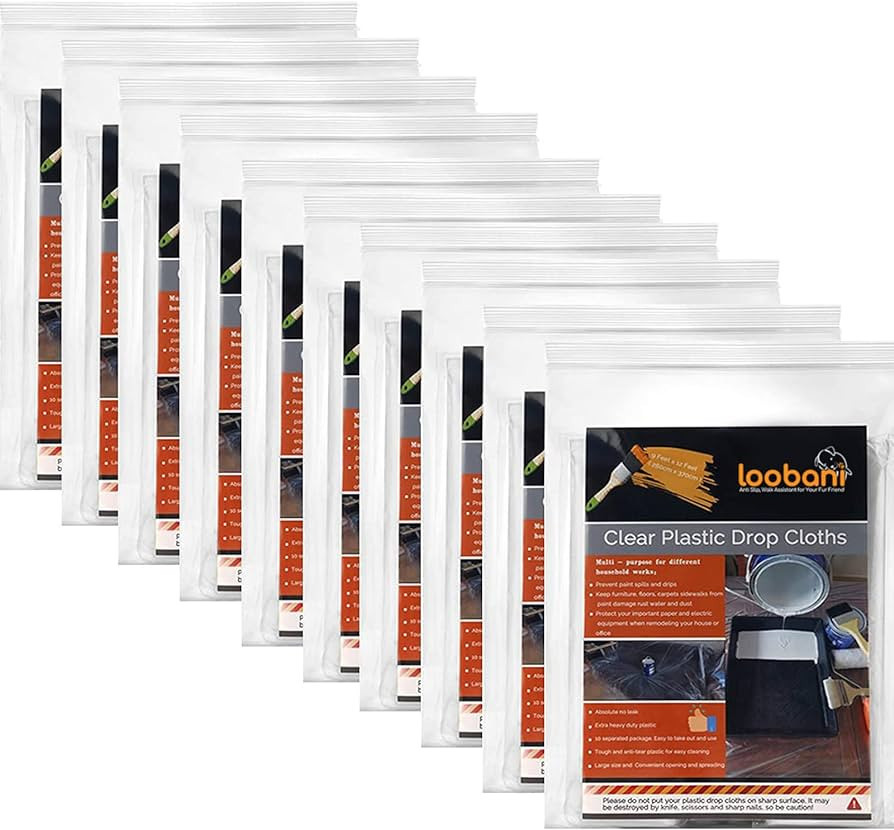 10 Piece Painter Plastic Drop Cloths Sheet,Waterproof Anti-dust Cover,9x12 Feet Disposable Tarp f... | Amazon (US)