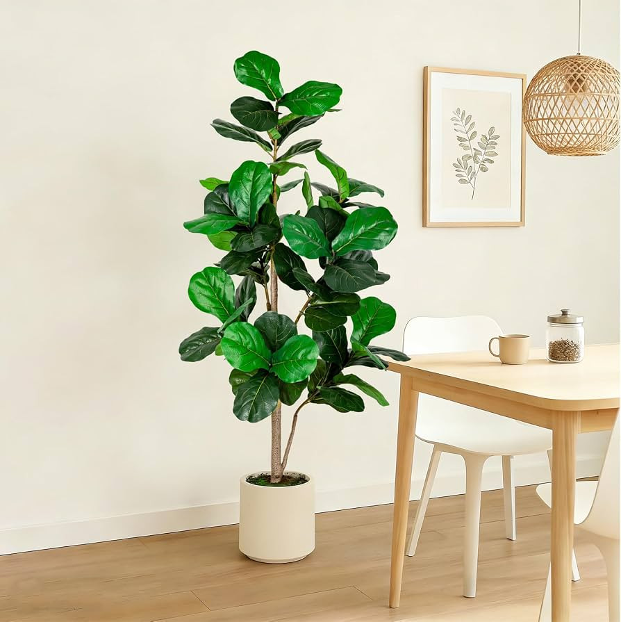 VIVATREES 5FT Fiddle Leaf Fig Artificial Tree with White Planter Pot,Faux Floor Plant, Indoor and... | Amazon (US)