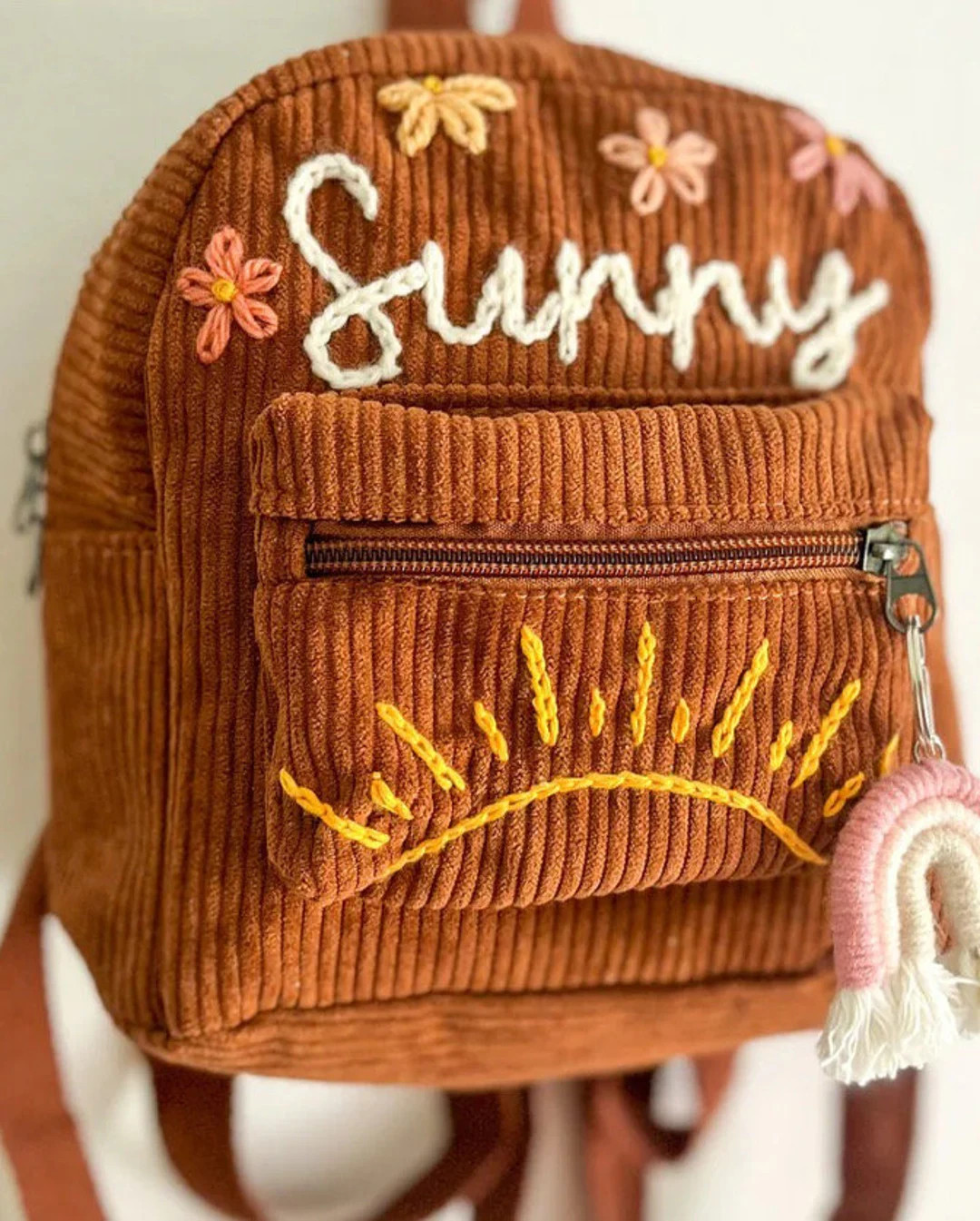 Custom Corduroy Backpack Hand Embroidered Personalized Name School Bag for Children - Etsy | Etsy (US)