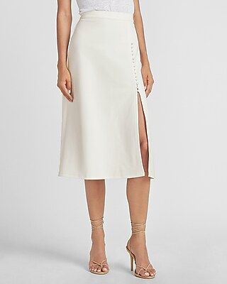 Ladygang High Waisted Knit Ponte Midi Skirt White Women's XS | Express