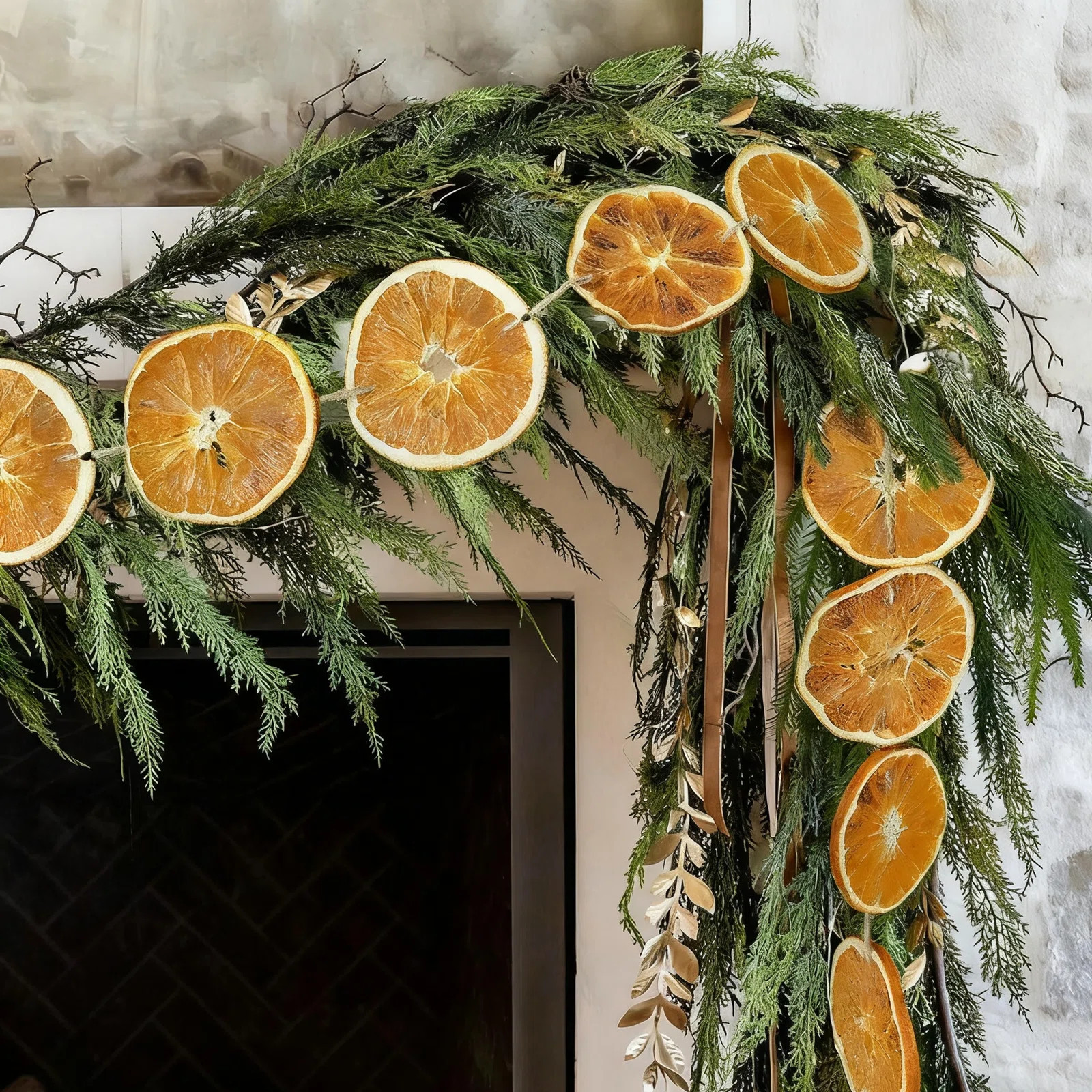 10 Ft Dried Orange Slice Christmas Garland Farmhouse Style Xmas Decor For Indoor Table Mantle Fir... | Wayfair North America