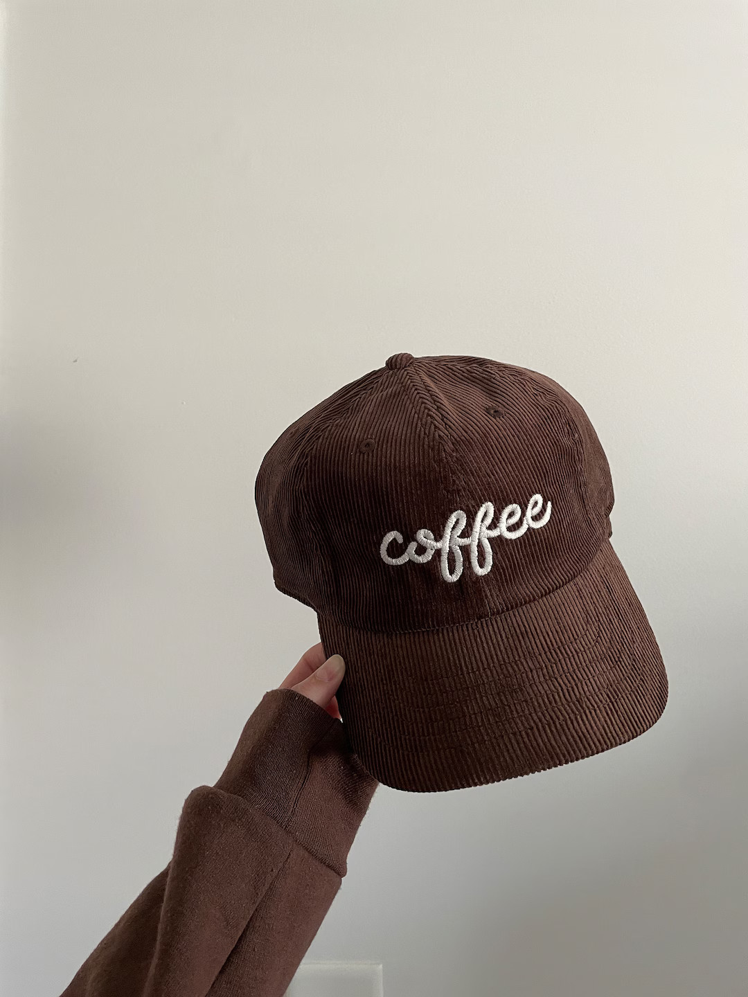 Coffee Embroidered Corduroy Hat - Chocolate Brown - Etsy | Etsy (US)