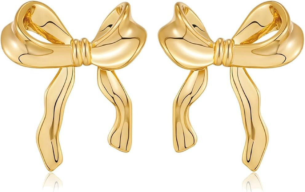 Gold/Silver Bow Earrings for Women, Post Ribbon Knot Earrings Bow Stud Earrings Daily Jewelry for... | Amazon (US)