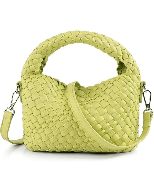 Small Woven Crossbody Bag with Top Handle, PU Leather Hangbag | Cute purse handbag, shoulderbag w... | Amazon (US)