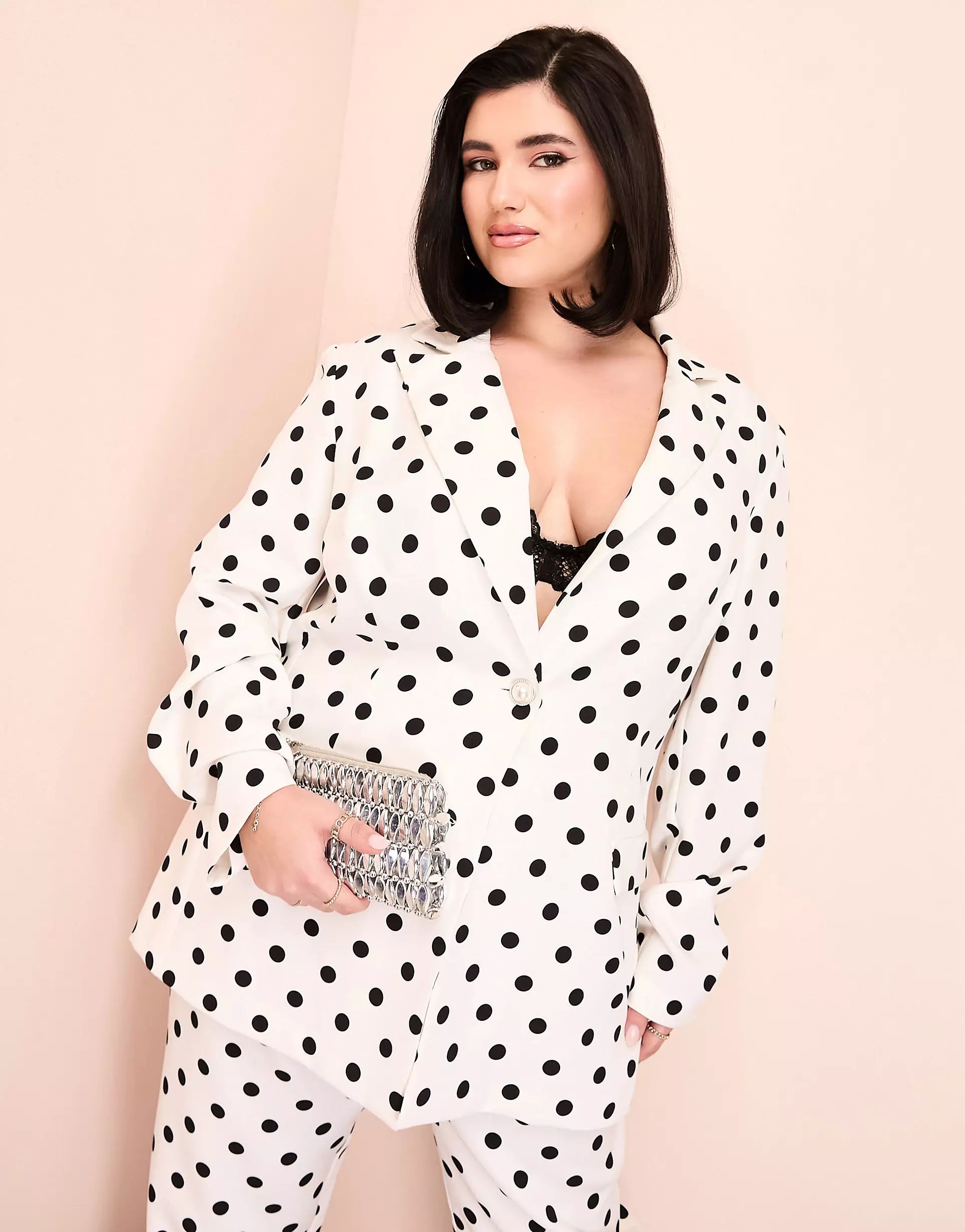 ASOS LUXE Curve single breasted tailored suit blazer in spot print - part of a set | ASOS (Global)