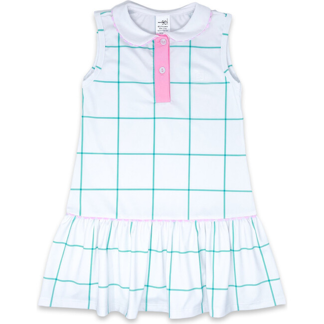 Darla Windowpane Dress, Mint & Flamingo Pink | Maisonette