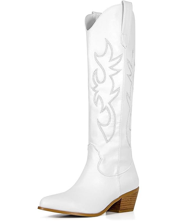 MUCCCUTE Women's Cowgirl Embroidered Western Knee High Boots, Pointed Toe Medium Chunky Heel 5cm ... | Amazon (US)