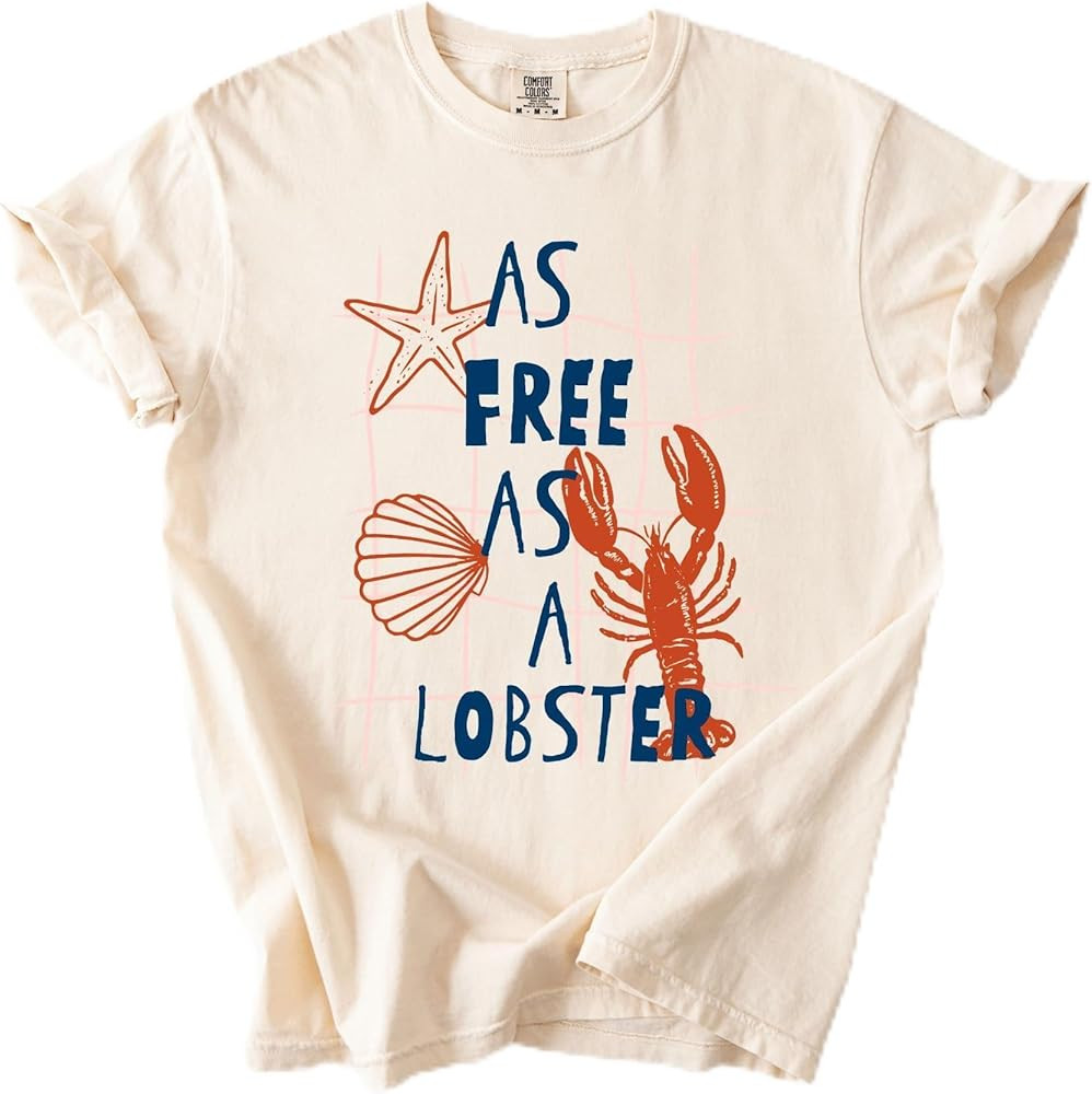 As Free As A Lobster Comfort Colors T Shirt, Coastal Beach Graphic Tee, Summer Ocean Lover Shirt | Amazon (US)
