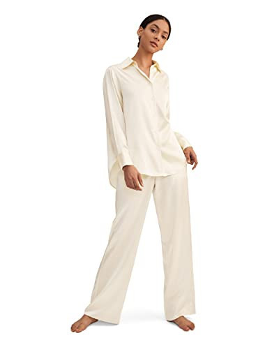 LilySilk Silk Pajama Set for Women Silk 2 Pieces Ladies PJ Set Trendy Pullover SOS-Style Sleepwear, Lily White M | Amazon (US)