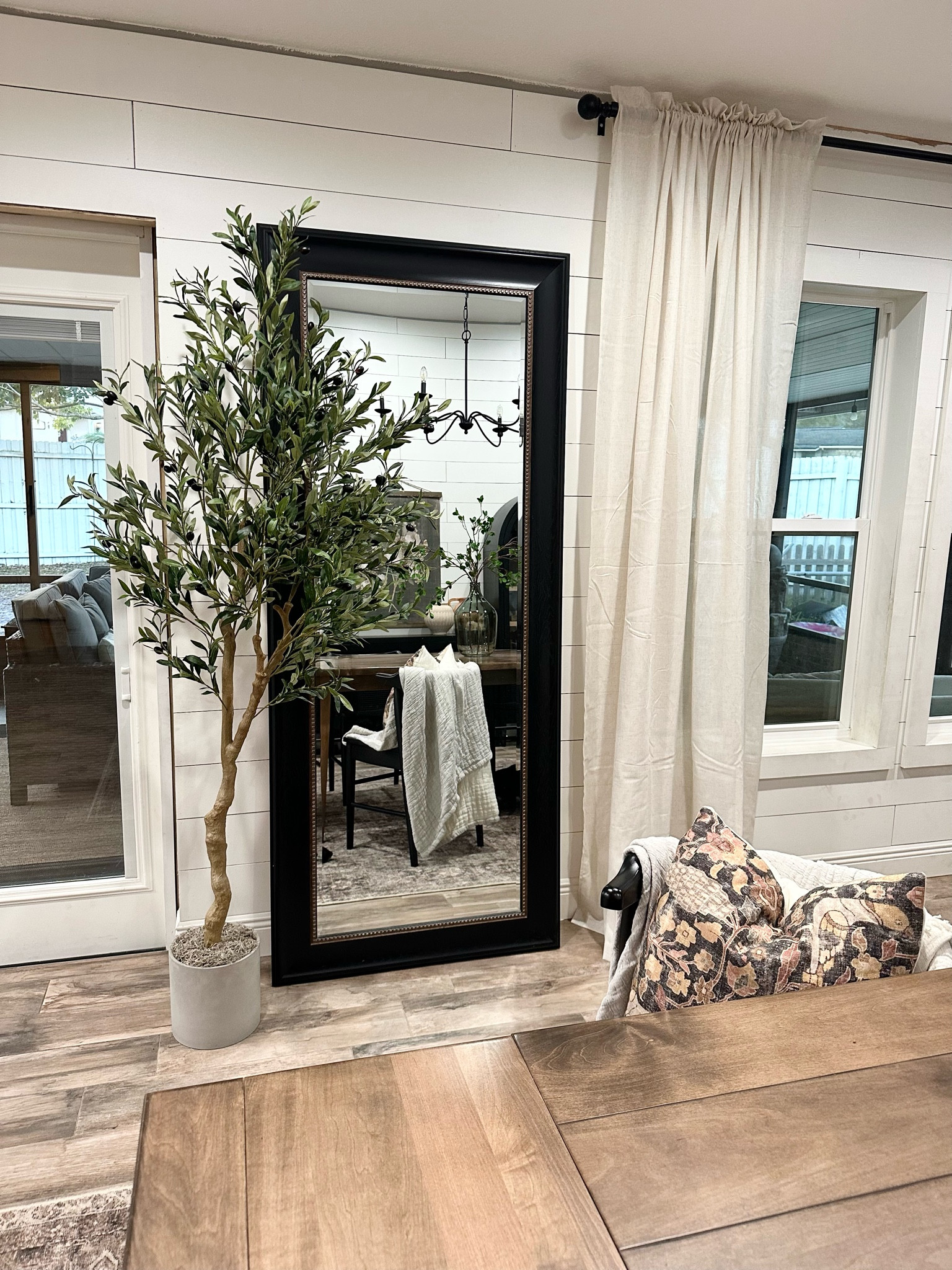 Olive tree, ceramic concrete pot, 6 ft olive tree, fake olive tree, black mirror, black floor mirror, large mirror, dining room greenery, linen curtains, dining room curtains, neutral curtains 

#LTKfindsunder100 #LTKhome #LTKstyletip