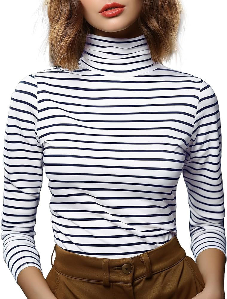 Zengjo Long Sleeve Turtleneck Women Stretch/Short Sleeve Tops Fitted Tee Shirt | Amazon (US)