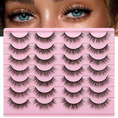 Newcally Natural Look Lashes Mink 3D Volume Wispy False Eyelashes Short Light Volume Fake Eye Lashes Pack 14 Pairs Reusable Soft Faux Mink Eyelashes | Amazon (US)