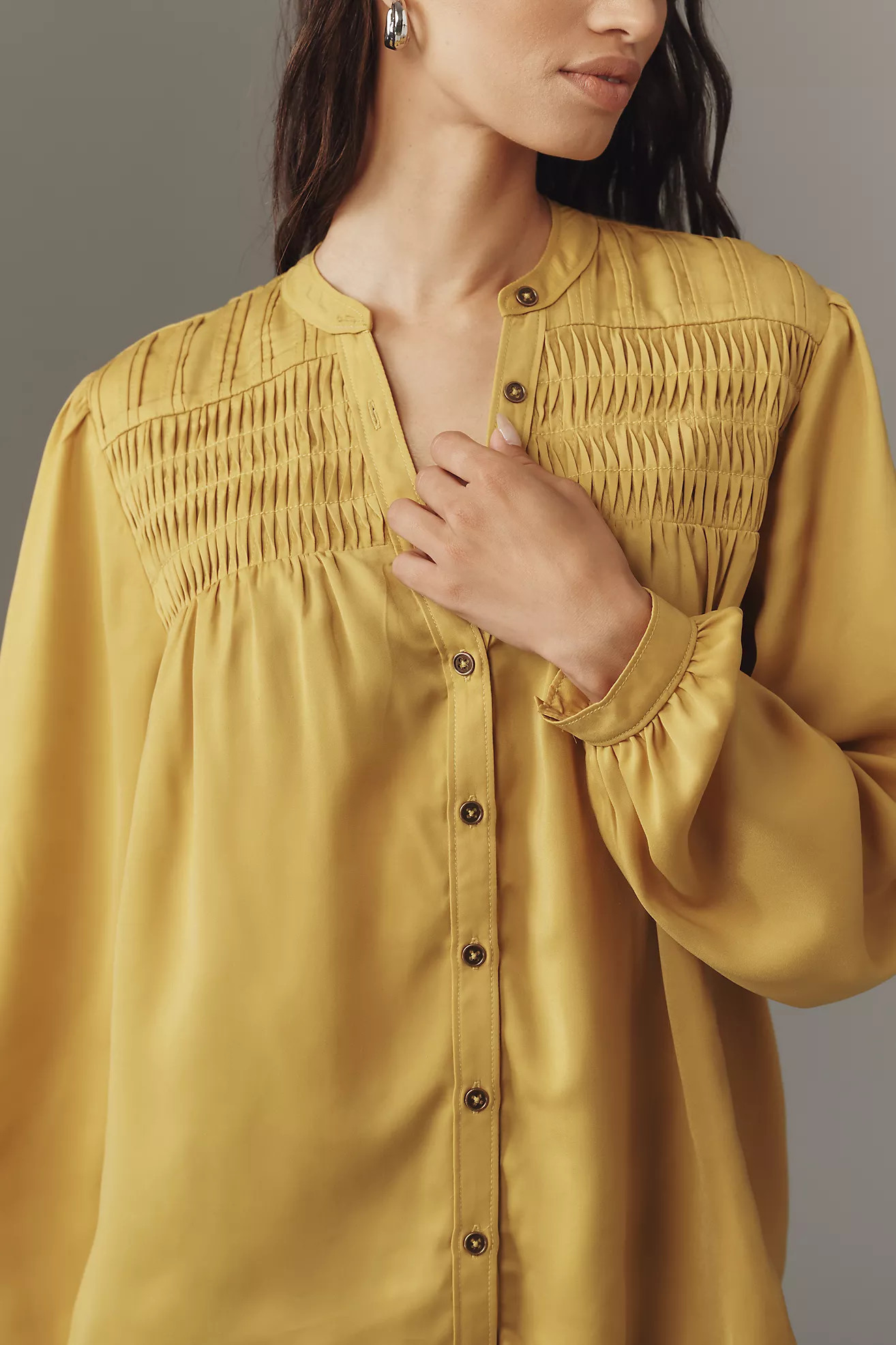 Pilcro Silky Smocked Buttondown Shirt | Anthropologie (US)
