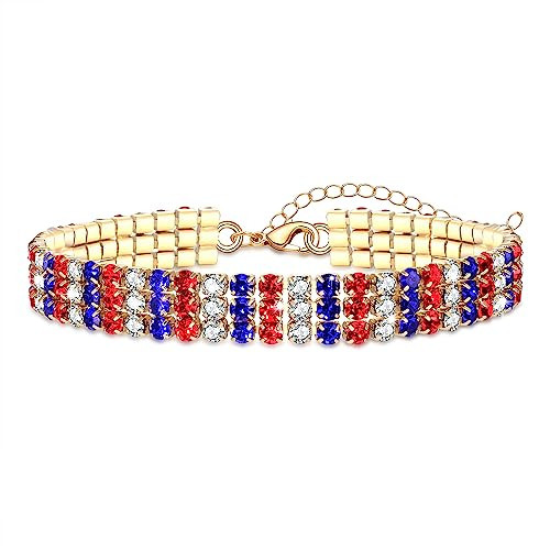 4 th of July Bracelet for Women American Flag Patriotic Bracelet Sparkle Red White Blue Rhinestone Beaded Tennis Bracelet USA Trendy Fashion Jewelry Accessories Gift (red white blue rhinestone bracelet) | Amazon (US)