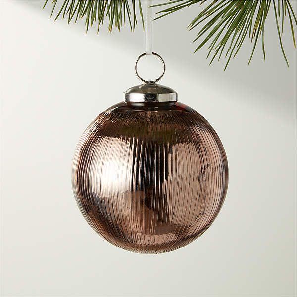 Etch Clear Ribbed Glass Ball Christmas Ornament 4'' | CB2 | CB2