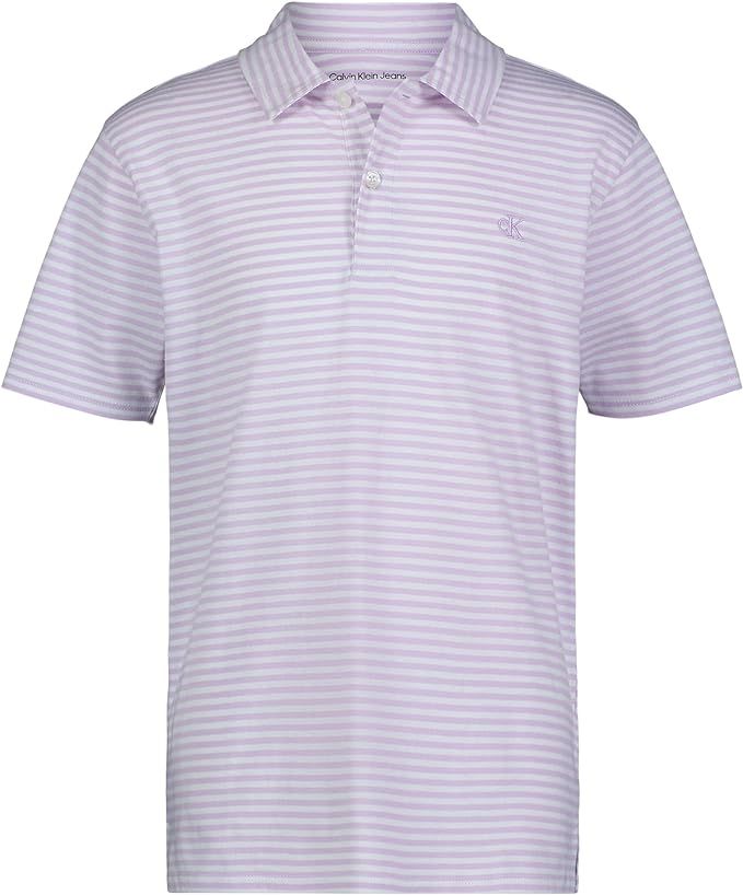 Calvin Klein Boys' Short Sleeve Jersey Striped Polo | Amazon (US)