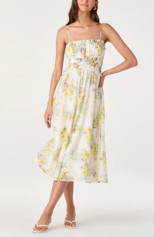 ASTR the Label Maren Floral Print A-Line Dress in White Multi Floral at Nordstrom, Size Large | Nordstrom
