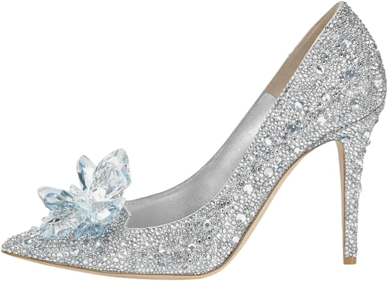 Women's Crystal Rhinestone Poined Toe Pumps Clear Stiletto High Heels | Amazon (US)