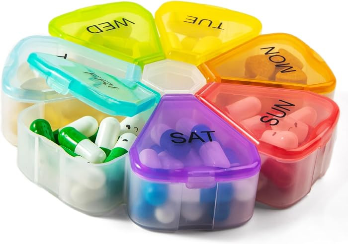 7 Day Pill Case for Medication, Vitamins, Fish Oils, Supplements, Travel Pill Box (Glitter Clear) | Amazon (US)