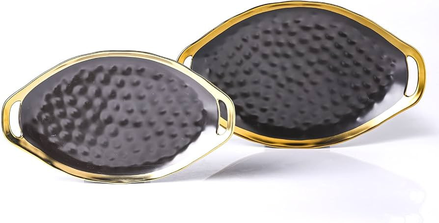 Stone Lain Florian Porcelain Large and Medium Oval Platters with Handle, Service Set, Black with ... | Amazon (US)