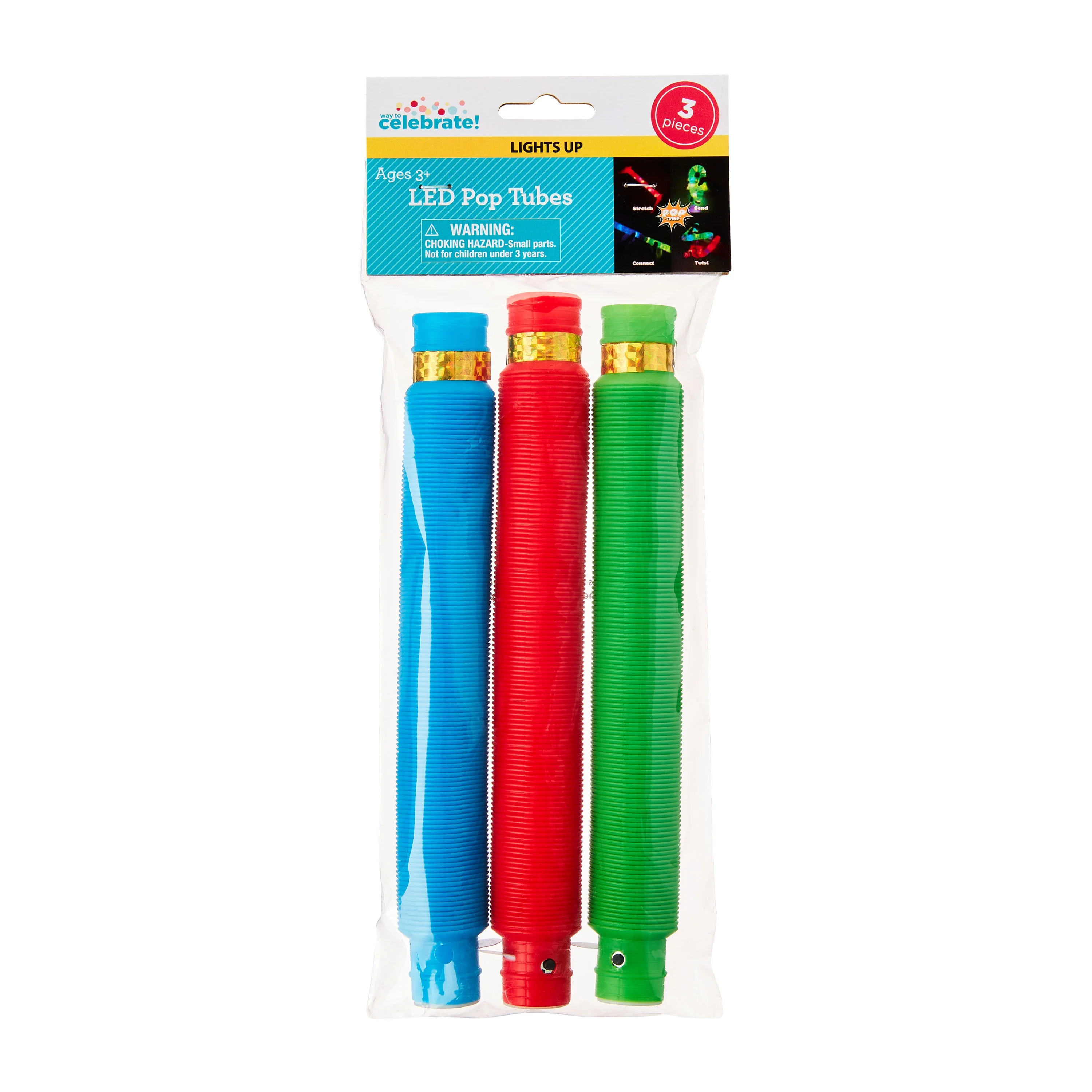 Multi-Color Light-up LED Pop Tube Party Favors, 3 Count, by Way to Celebrate | Walmart (US)