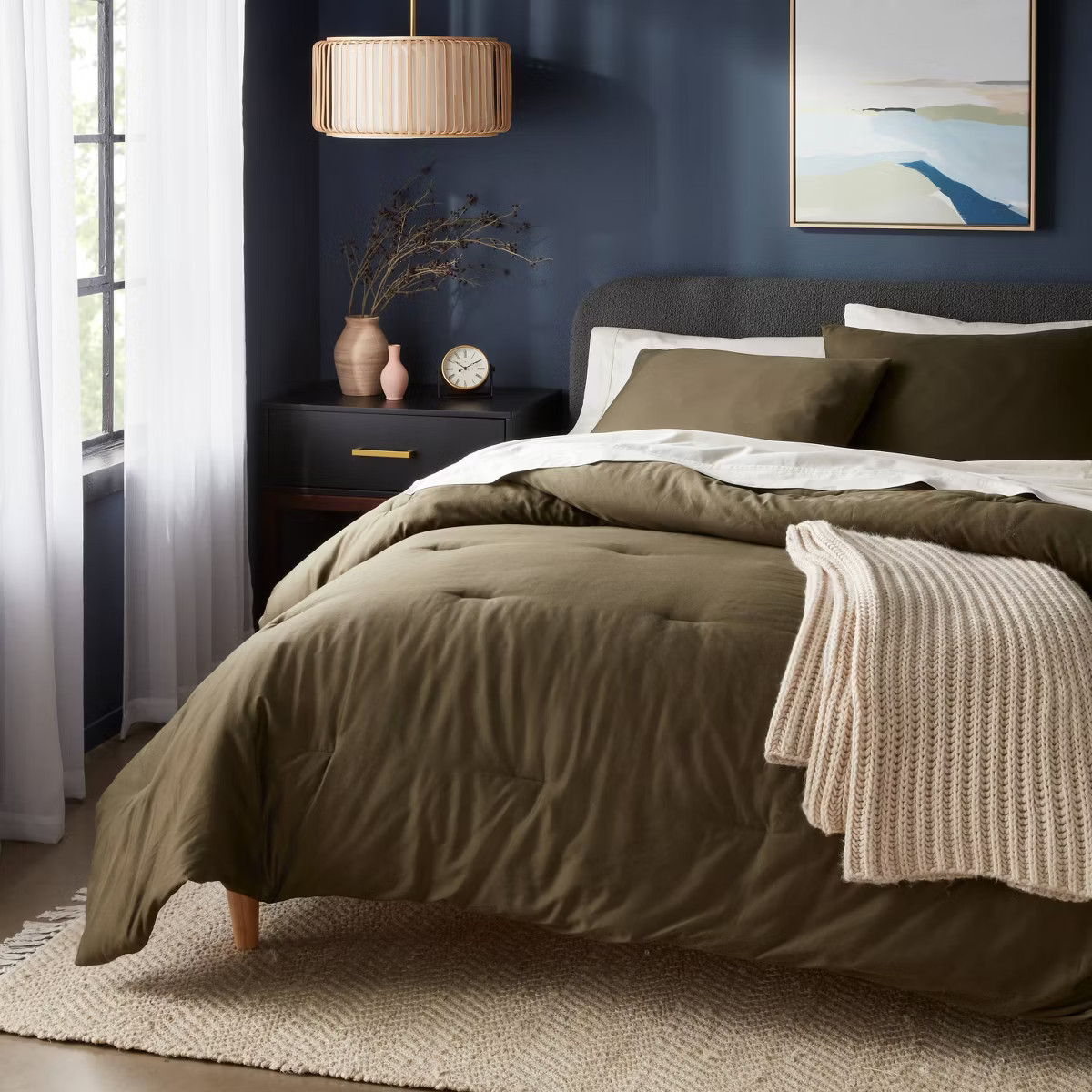 Twin/Twin Extra Long Washed Cotton Sateen Comforter and Sham Set Dark Olive Green - Threshold™:... | Target