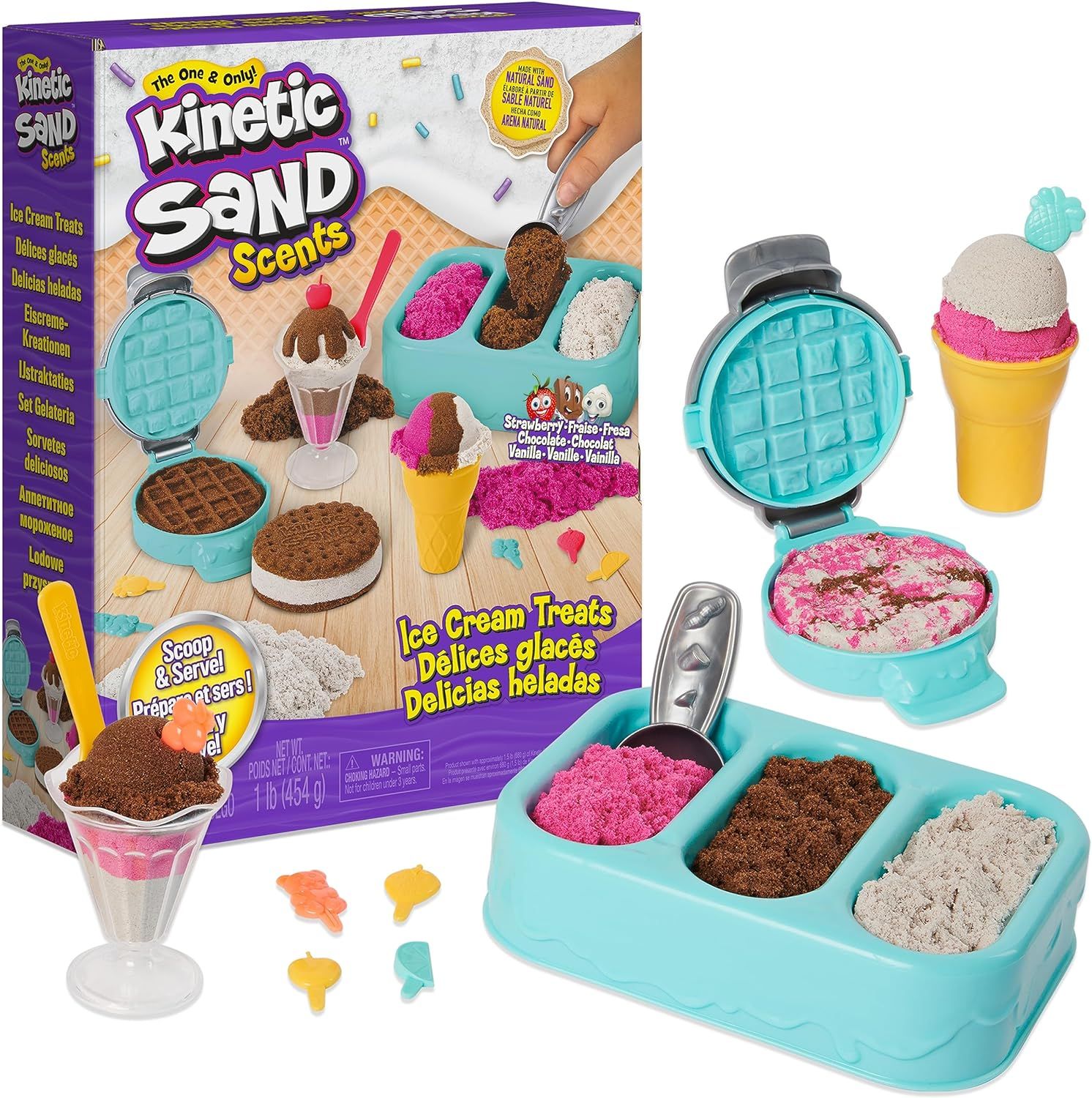 Kinetic Sand Scents, Ice Cream Treats Playset with 3 Colors of All-Natural Scented Play Sand & 6 ... | Amazon (US)