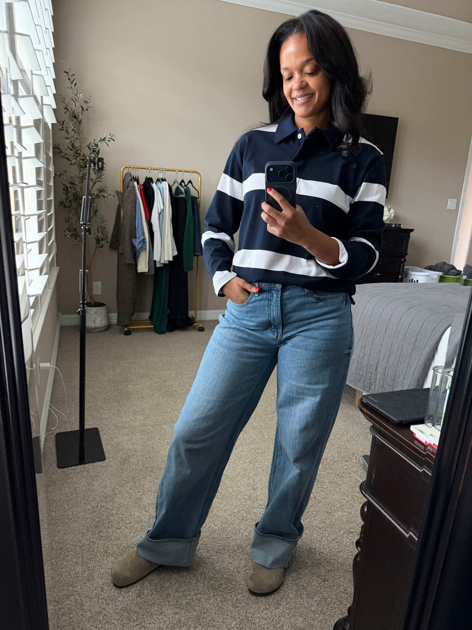 Love this outfit! 

Wide leg denim, striped shirt, clogs 

#LTKmomlife #LTKMidsize #LTKootd