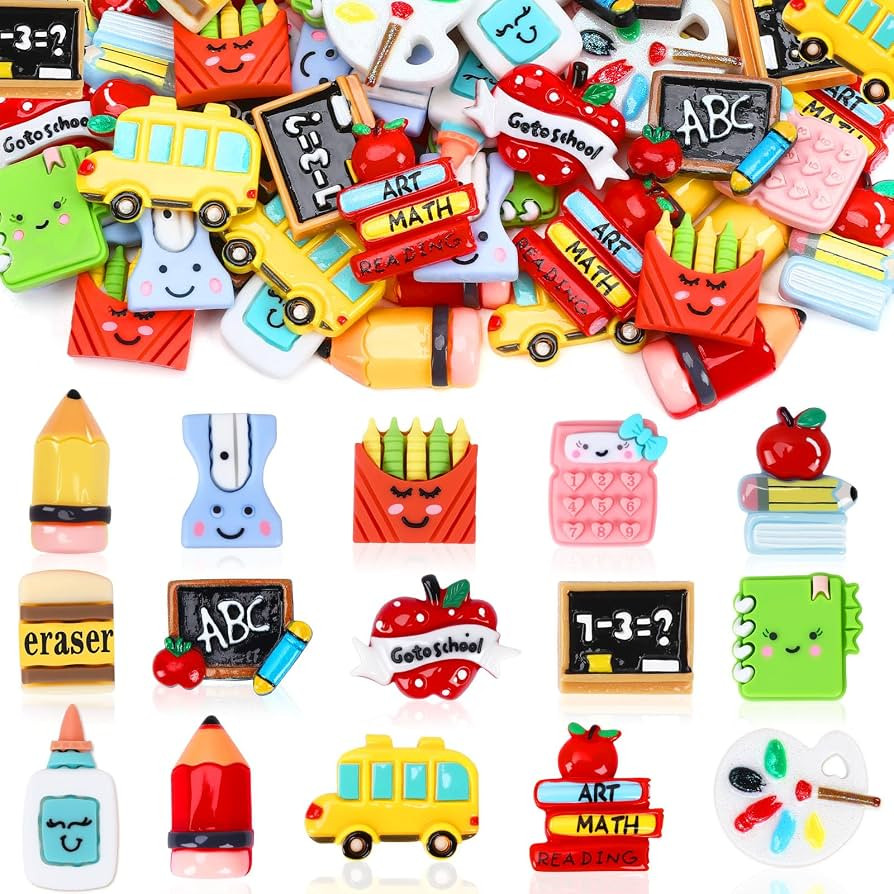 60Pcs Back to School Flatback Resin Charms Teacher Craft | Amazon (US)