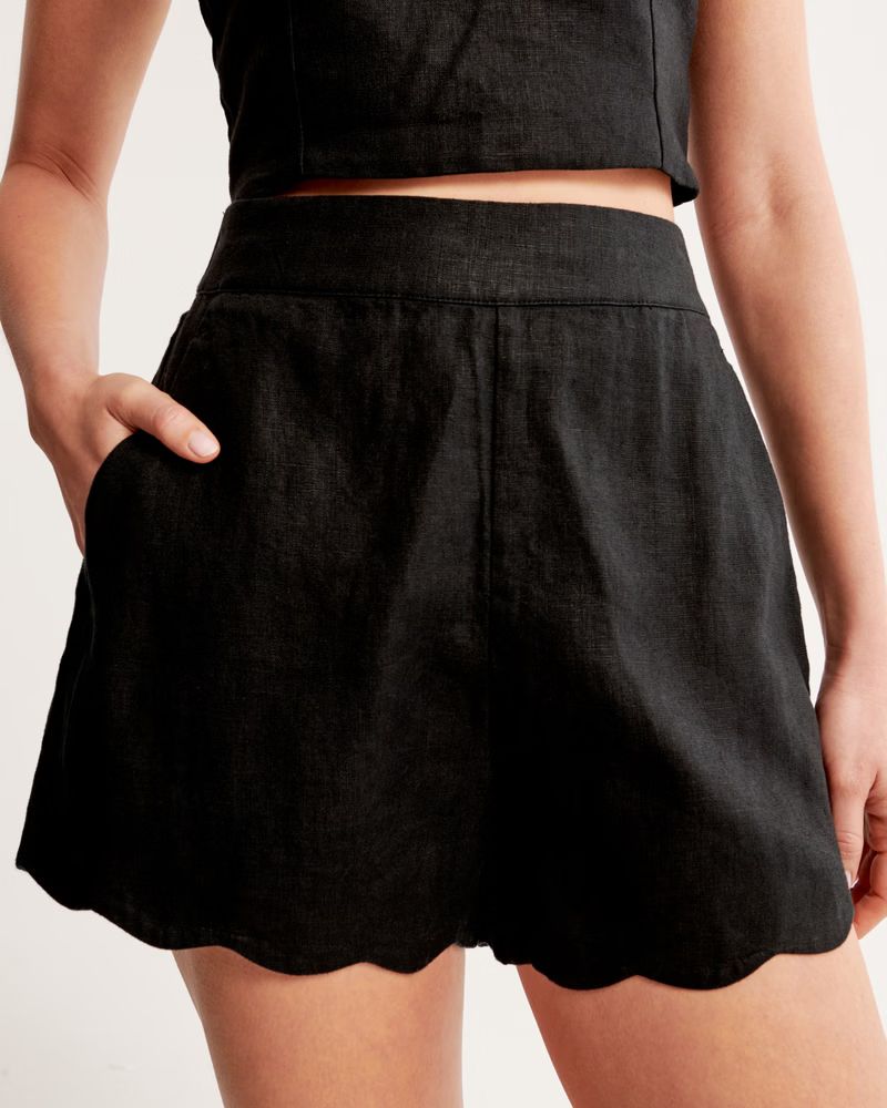 Women's Premium Linen Scallop-Hem Tailored Short | Women's Bottoms | Abercrombie.com | Abercrombie & Fitch (US)